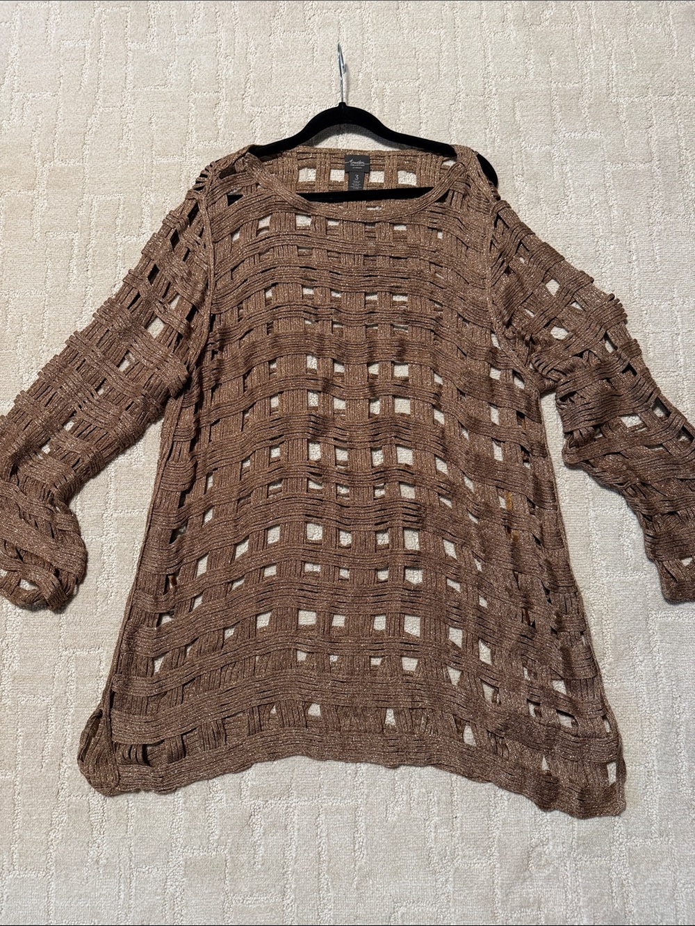 Chico's Brown Open-Weave Tunic Sweater